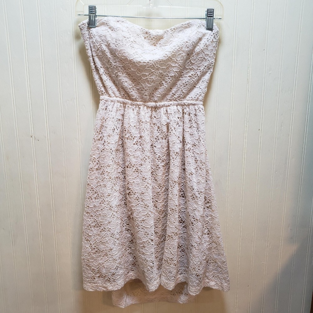 Jump Girl Dress Girls 5/6 White Lace Strapless Bow Back Cutout Knee Length